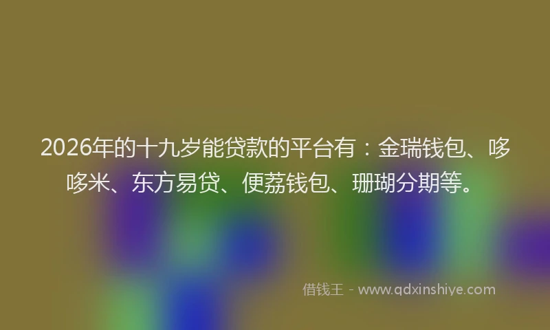 2026年的十九岁能贷款的平台有：金瑞钱包、哆哆米、东方易贷、便荔钱包、珊瑚分期等。