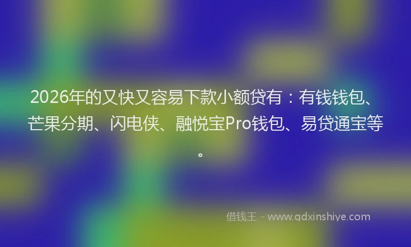 2026年的又快又容易下款小额贷有：有钱钱包、芒果分期、闪电侠、融悦宝Pro钱包、易贷通宝等。