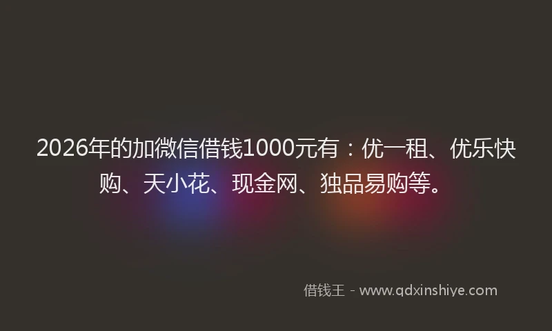 2026年的加微信借钱1000元有：优一租、优乐快购、天小花、现金网、独品易购等。