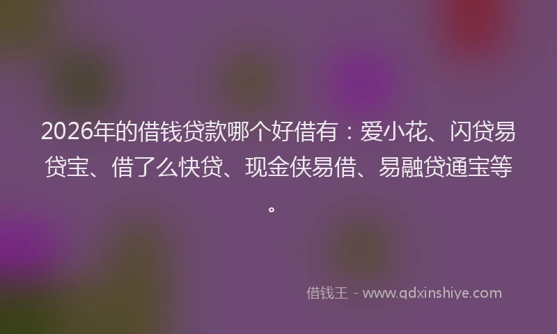 2026年的借钱贷款哪个好借有：爱小花、闪贷易贷宝、借了么快贷、现金侠易借、易融贷通宝等。