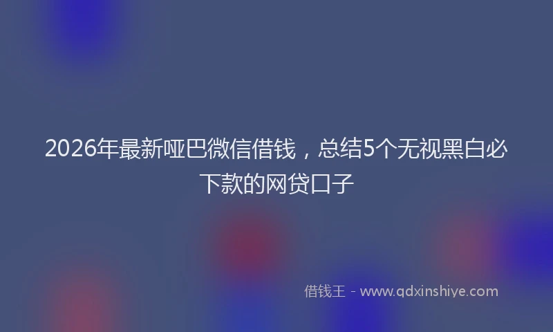 2026年最新哑巴微信借钱，总结5个无视黑白必下款的网贷口子