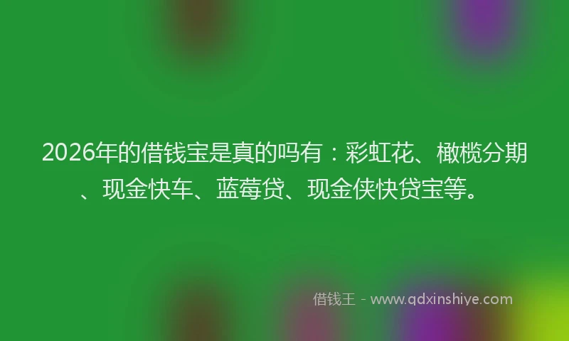 2026年的借钱宝是真的吗有：彩虹花、橄榄分期、现金快车、蓝莓贷、现金侠快贷宝等。