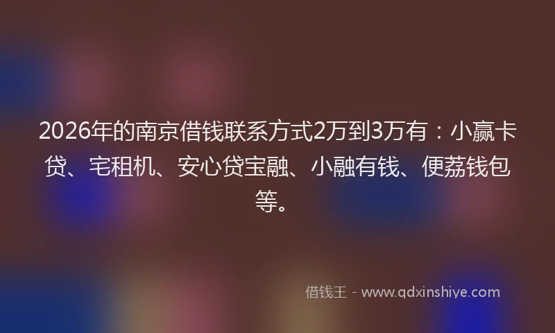 2026年的南京借钱联系方式2万到3万有：小赢卡贷、宅租机、安心贷宝融、小融有钱、便荔钱包等。