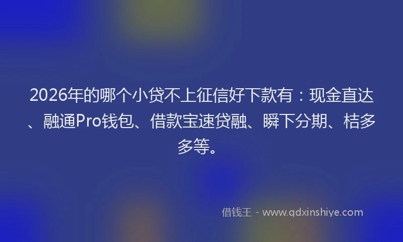 2026年的哪个小贷不上征信好下款有:现金直达、融通Pro钱包、借款宝速贷融、瞬下分期、桔多多等。
