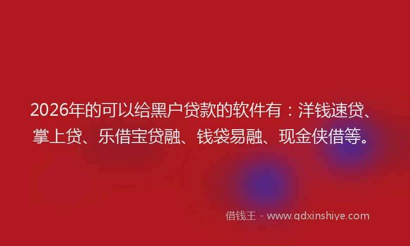 2026年的可以给黑户贷款的软件有：洋钱速贷、掌上贷、乐借宝贷融、钱袋易融、现金侠借等。