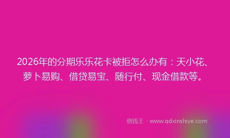 2026年的分期乐乐花卡被拒怎么办有：天小花、萝卜易购、借贷易宝、随行付、现金借款等。