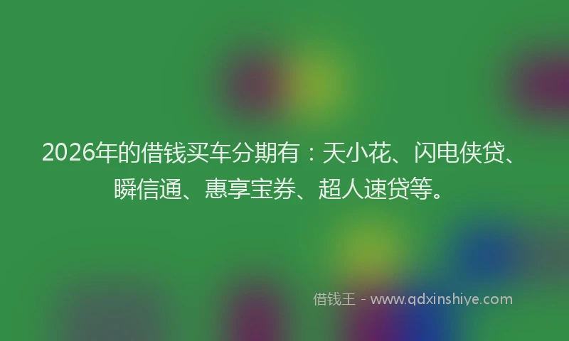 2026年的借钱买车分期有:天小花、闪电侠贷、瞬信通、惠享宝券、超人速贷等。