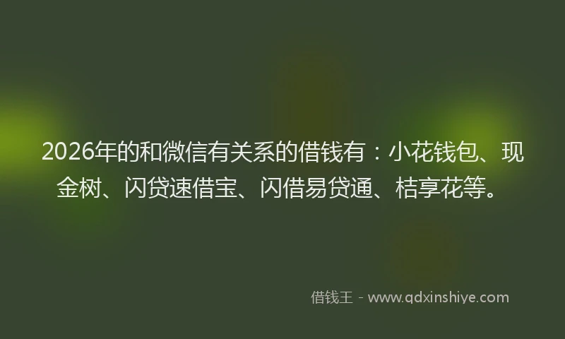 2026年的和微信有关系的借钱有：小花钱包、现金树、闪贷速借宝、闪借易贷通、桔享花等。