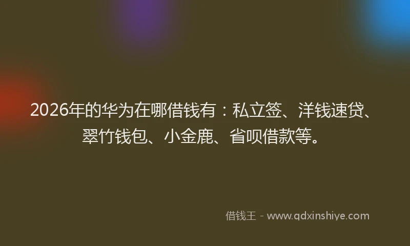 2026年的华为在哪借钱有:私立签、洋钱速贷、翠竹钱包、小金鹿、省呗借款等。