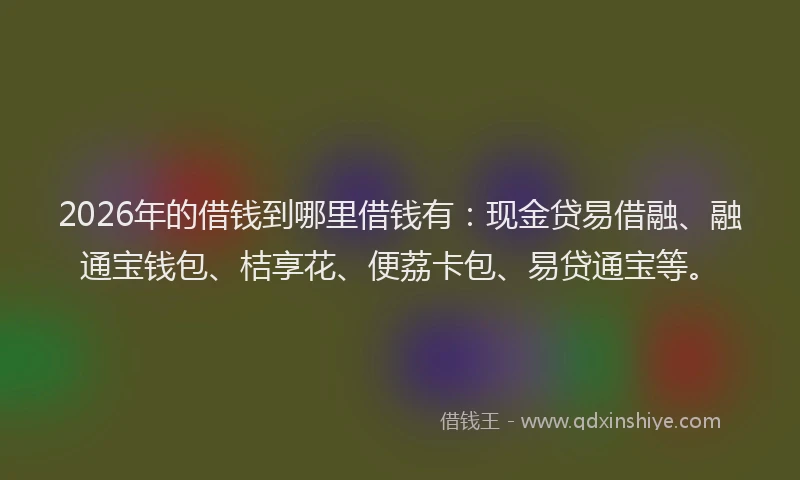 2026年的借钱到哪里借钱有:现金贷易借融、融通宝钱包、桔享花、便荔卡包、易贷通宝等。