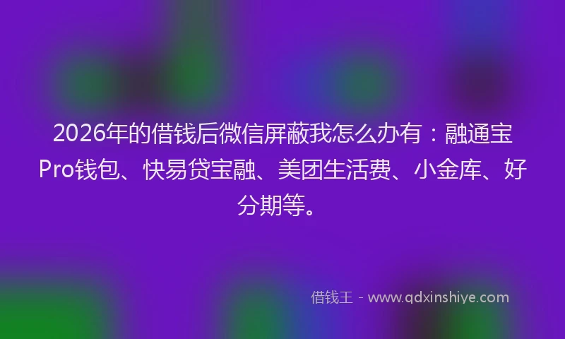 2026年的借钱后微信屏蔽我怎么办有:融通宝Pro钱包、快易贷宝融、美团生活费、小金库、好分期等。
