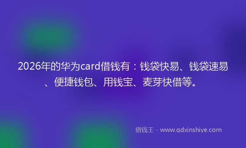 2026年的华为card借钱有:钱袋快易、钱袋速易、便捷钱包、用钱宝、麦芽快借等。
