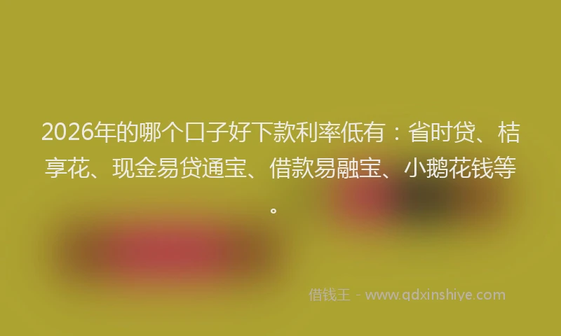 2026年的哪个口子好下款利率低有：省时贷、桔享花、现金易贷通宝、借款易融宝、小鹅花钱等。