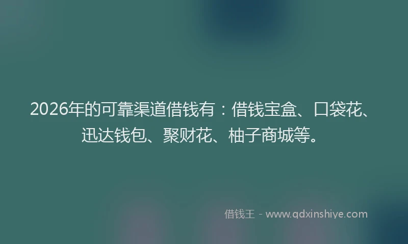 2026年的可靠渠道借钱有：借钱宝盒、口袋花、迅达钱包、聚财花、柚子商城等。