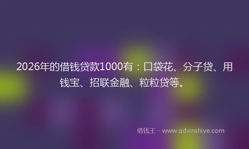 2026年的借钱贷款1000有：口袋花、分子贷、用钱宝、招联金融、粒粒贷等。