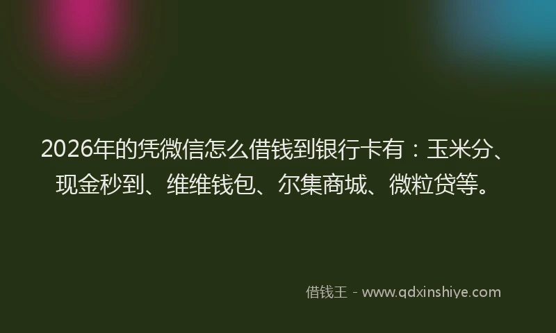 2026年的凭微信怎么借钱到银行卡有:玉米分、现金秒到、维维钱包、尔集商城、微粒贷等。