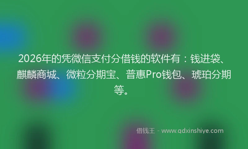 2026年的凭微信支付分借钱的软件有:钱进袋、麒麟商城、微粒分期宝、普惠Pro钱包、琥珀分期等。