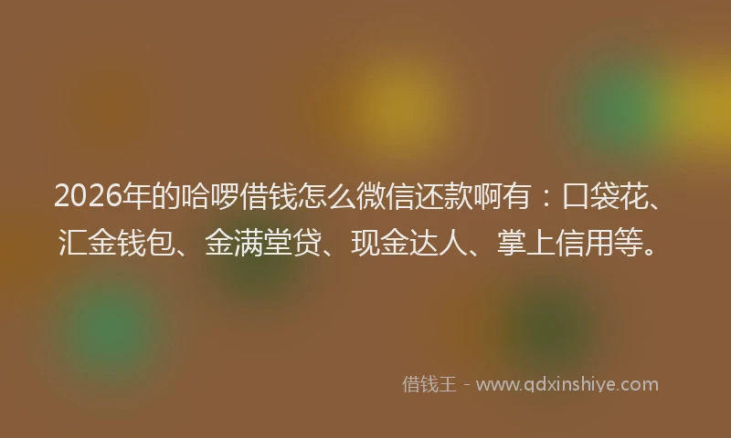 2026年的哈啰借钱怎么微信还款啊有:口袋花、汇金钱包、金满堂贷、现金达人、掌上信用等。