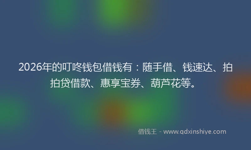 2026年的叮咚钱包借钱有：随手借、钱速达、拍拍贷借款、惠享宝券、葫芦花等。