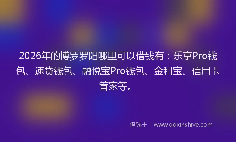 2026年的博罗罗阳哪里可以借钱有：乐享Pro钱包、速贷钱包、融悦宝Pro钱包、金租宝、信用卡管家等。