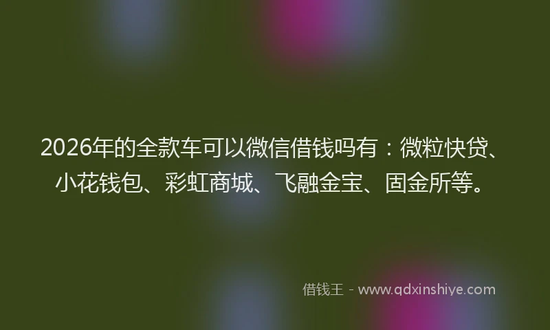 2026年的全款车可以微信借钱吗有:微粒快贷、小花钱包、彩虹商城、飞融金宝、固金所等。