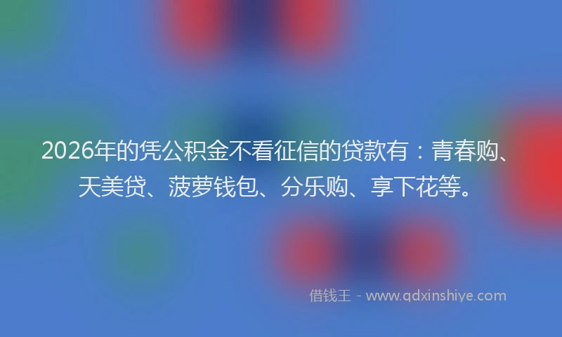 2026年的凭公积金不看征信的贷款有：青春购、天美贷、菠萝钱包、分乐购、享下花等。