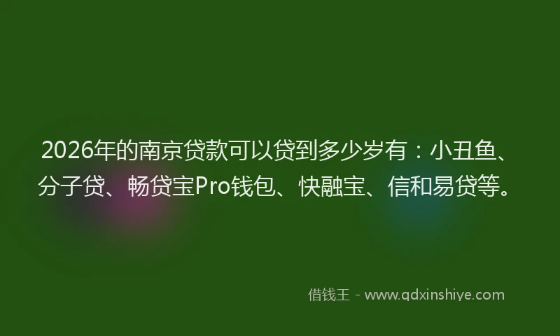2026年的南京贷款可以贷到多少岁有:小丑鱼、分子贷、畅贷宝Pro钱包、快融宝、信和易贷等。