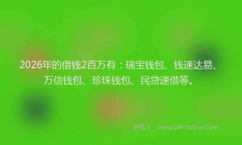 2026年的借钱2百万有:瑞宝钱包、钱速达易、万信钱包、珍珠钱包、民贷速借等。