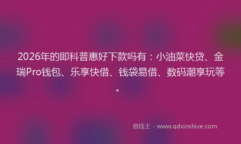 2026年的即科普惠好下款吗有：小油菜快贷、金瑞Pro钱包、乐享快借、钱袋易借、数码潮享玩等。