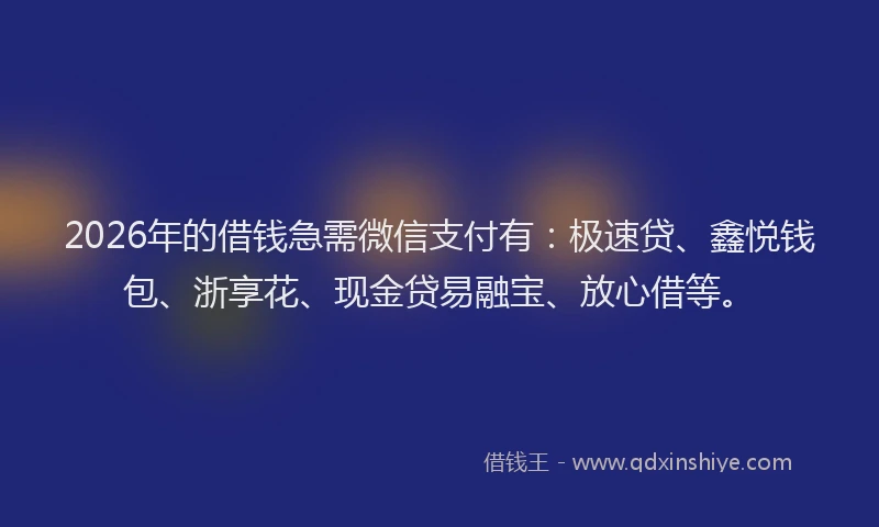2026年的借钱急需微信支付有：极速贷、鑫悦钱包、浙享花、现金贷易融宝、放心借等。