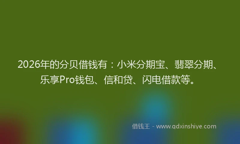 2026年的分贝借钱有：小米分期宝、翡翠分期、乐享Pro钱包、信和贷、闪电借款等。