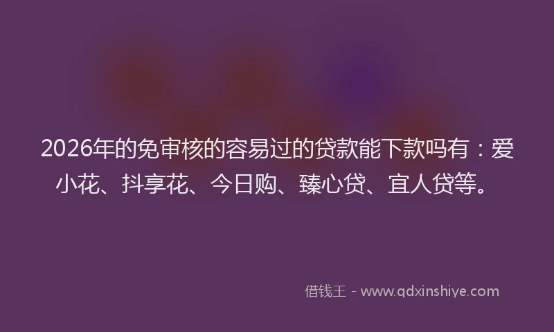 2026年的免审核的容易过的贷款能下款吗有：爱小花、抖享花、今日购、臻心贷、宜人贷等。