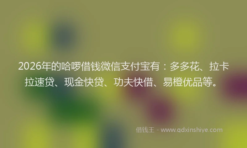 2026年的哈啰借钱微信支付宝有:多多花、拉卡拉速贷、现金快贷、功夫快借、易橙优品等。