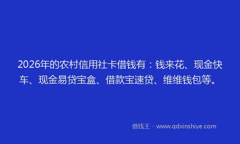 2026年的农村信用社卡借钱有：钱来花、现金快车、现金易贷宝盒、借款宝速贷、维维钱包等。