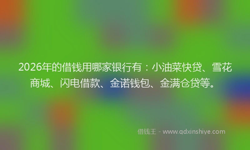 2026年的借钱用哪家银行有:小油菜快贷、雪花商城、闪电借款、金诺钱包、金满仓贷等。