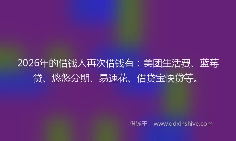 2026年的借钱人再次借钱有:美团生活费、蓝莓贷、悠悠分期、易速花、借贷宝快贷等。