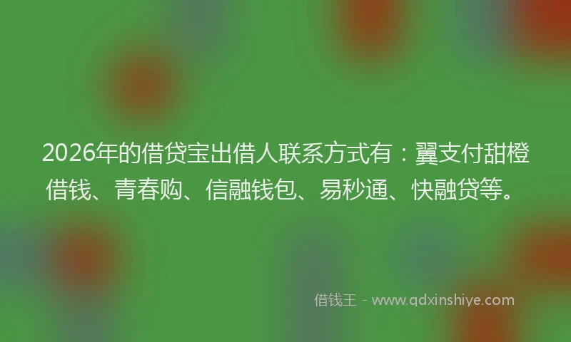 2026年的借贷宝出借人联系方式有：翼支付甜橙借钱、青春购、信融钱包、易秒通、快融贷等。