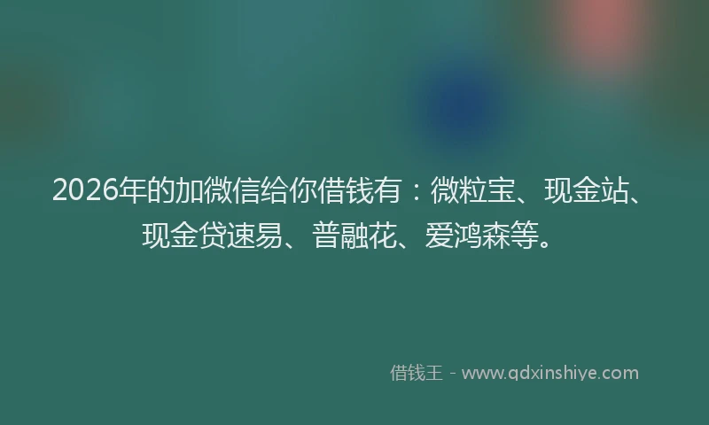 2026年的加微信给你借钱有：微粒宝、现金站、现金贷速易、普融花、爱鸿森等。