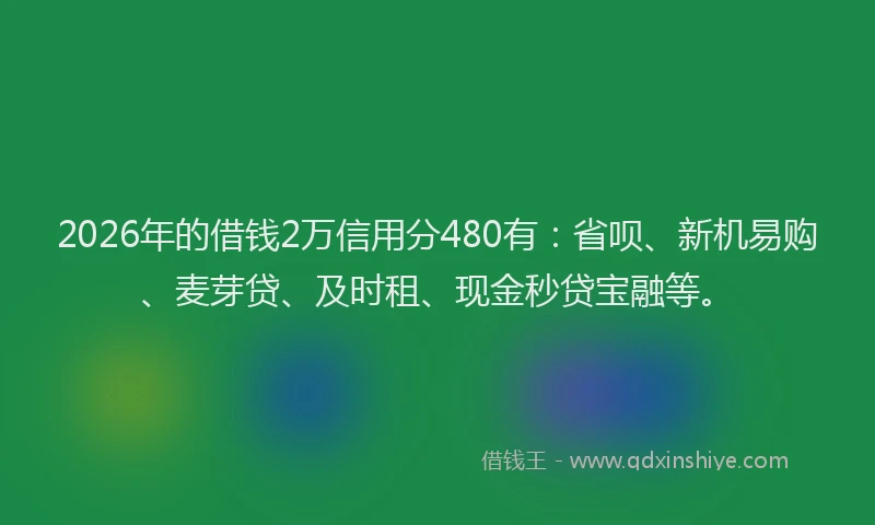 2026年的借钱2万信用分480有:省呗、新机易购、麦芽贷、及时租、现金秒贷宝融等。