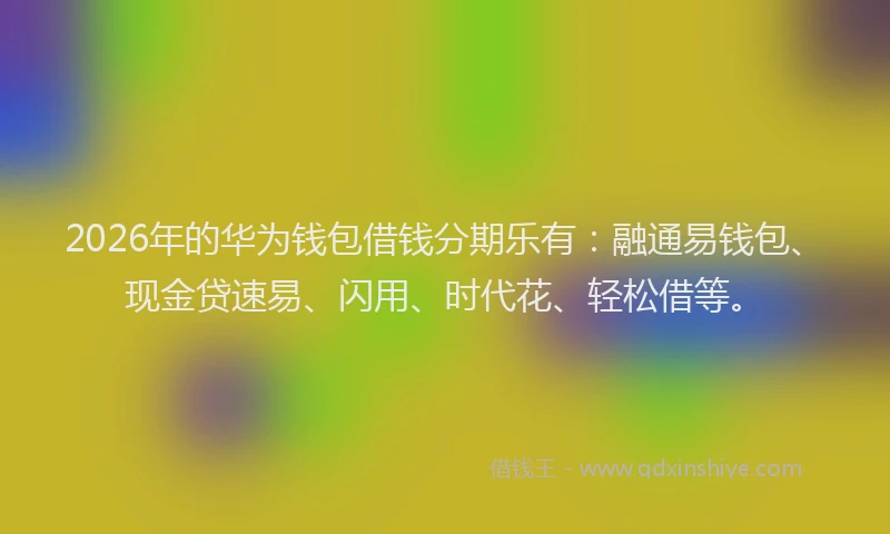 2026年的华为钱包借钱分期乐有：融通易钱包、现金贷速易、闪用、时代花、轻松借等。