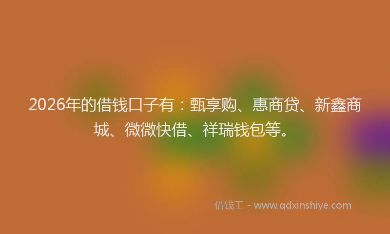 2026年的借钱口子有:甄享购、惠商贷、新鑫商城、微微快借、祥瑞钱包等。