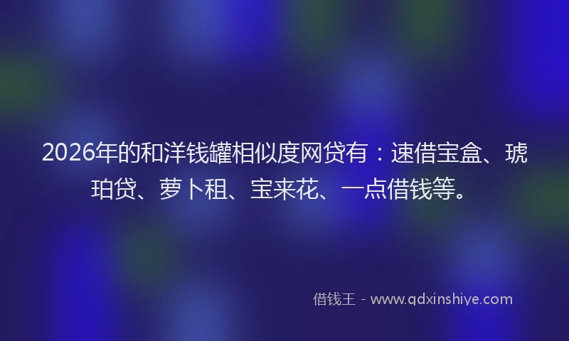 2026年的和洋钱罐相似度网贷有:速借宝盒、琥珀贷、萝卜租、宝来花、一点借钱等。
