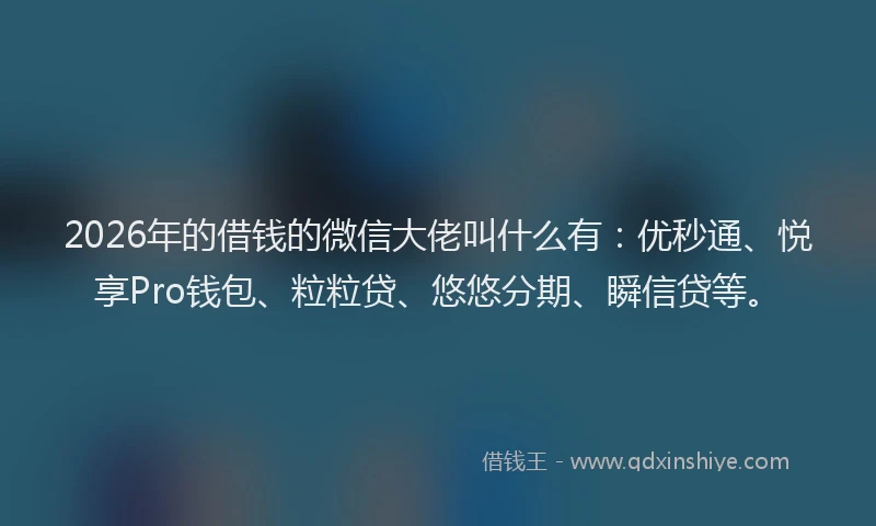 2026年的借钱的微信大佬叫什么有：优秒通、悦享Pro钱包、粒粒贷、悠悠分期、瞬信贷等。