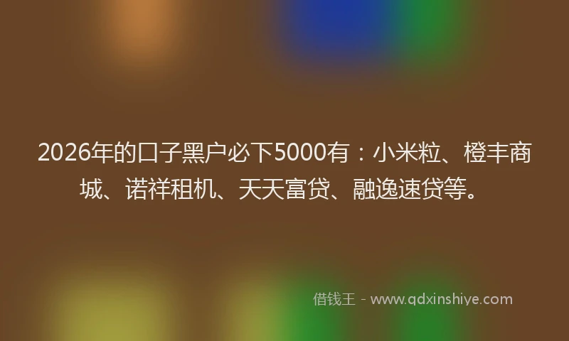 2026年的口子黑户必下5000有:小米粒、橙丰商城、诺祥租机、天天富贷、融逸速贷等。