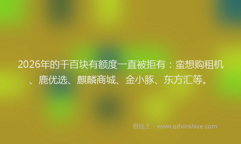 2026年的千百块有额度一直被拒有:蛮想购租机、鹿优选、麒麟商城、金小豚、东方汇等。