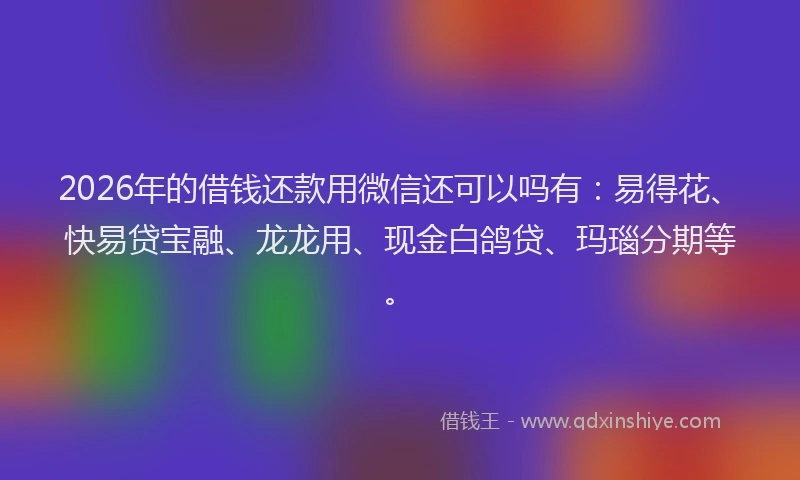 2026年的借钱还款用微信还可以吗有：易得花、快易贷宝融、龙龙用、现金白鸽贷、玛瑙分期等。