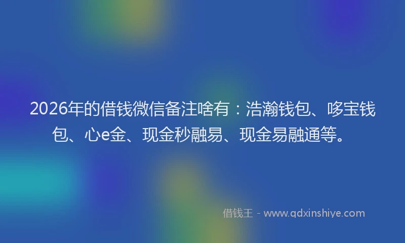 2026年的借钱微信备注啥有：浩瀚钱包、哆宝钱包、心e金、现金秒融易、现金易融通等。