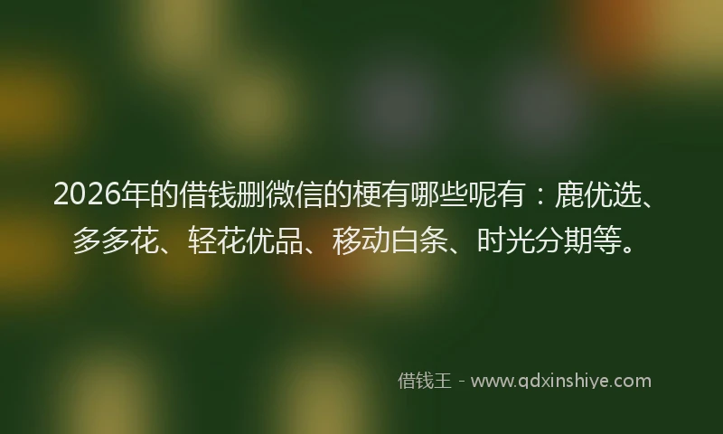 2026年的借钱删微信的梗有哪些呢有:鹿优选、多多花、轻花优品、移动白条、时光分期等。