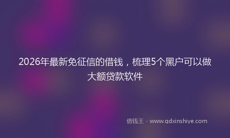 2026年最新免征信的借钱，梳理5个黑户可以做大额贷款软件