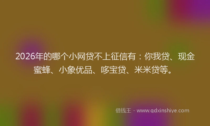 2026年的哪个小网贷不上征信有：你我贷、现金蜜蜂、小象优品、哆宝贷、米米贷等。